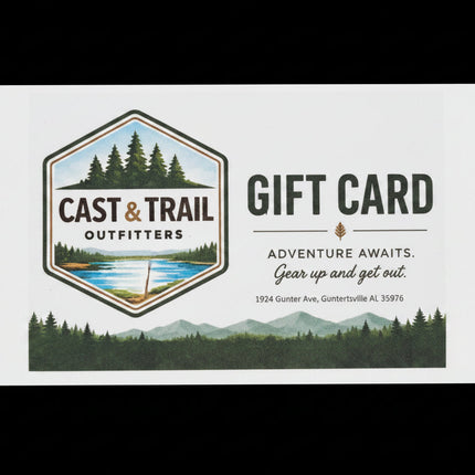 Gift Card from Cast and Trail Outfitters on black background.