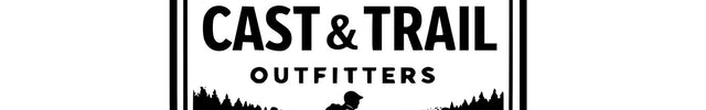Cast & Trail Outfitters logo with a hiker, trees, and water