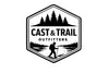 Cast & Trail Outfitters logo with trees, water, and a hiker