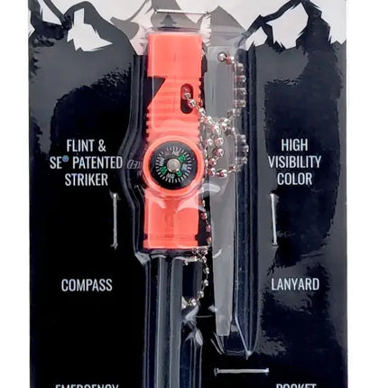 SE 3-in-1 Fire Starter Survivor Series with flint, striker, compass, whistle, and lanyard