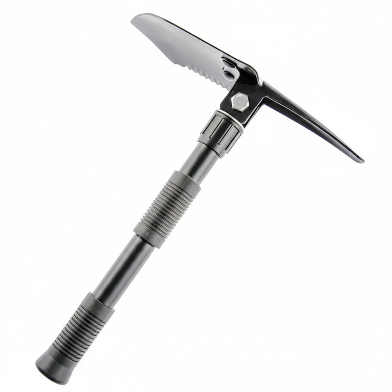 Folding pickaxe with a shovel on one side and a pick on the other