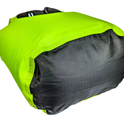 Lime green and black dry bag with a roll-top closure