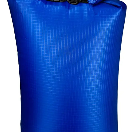 Blue dry bag with a black buckle closure