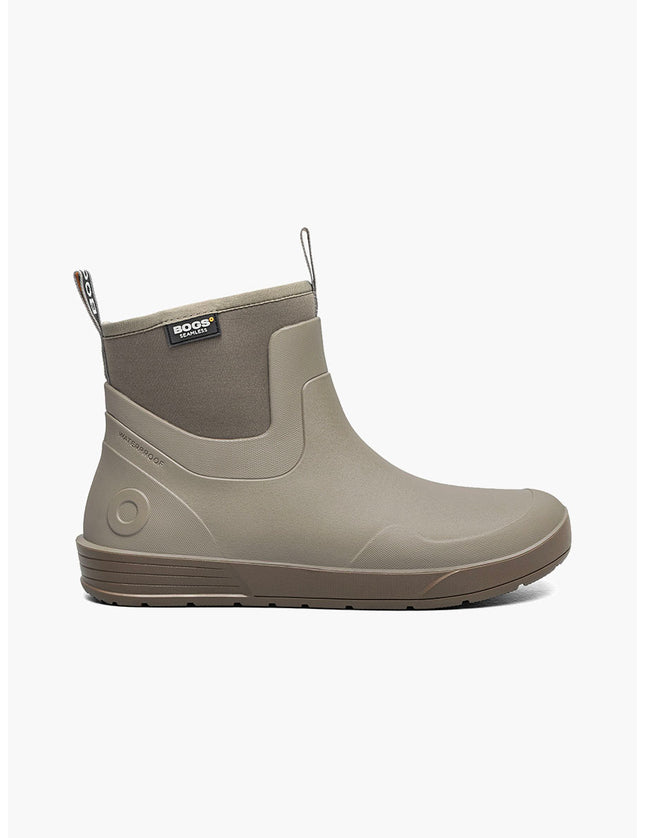 A single BOGS waterproof ankle boot in a taupe colorway, shown from a side profile on a clean white background.