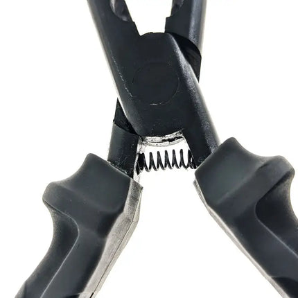 Close up of black pliers with a spring mechanism