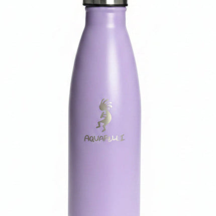 Purple vacuum sealed water bottle with silver cap and Kokopelli logo