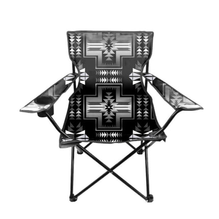 Folding chair with a black and white pattern on a white background