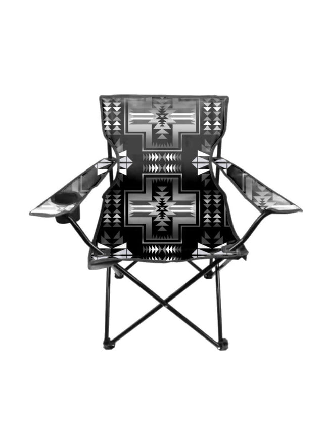 Folding chair with a black and white pattern on a white background