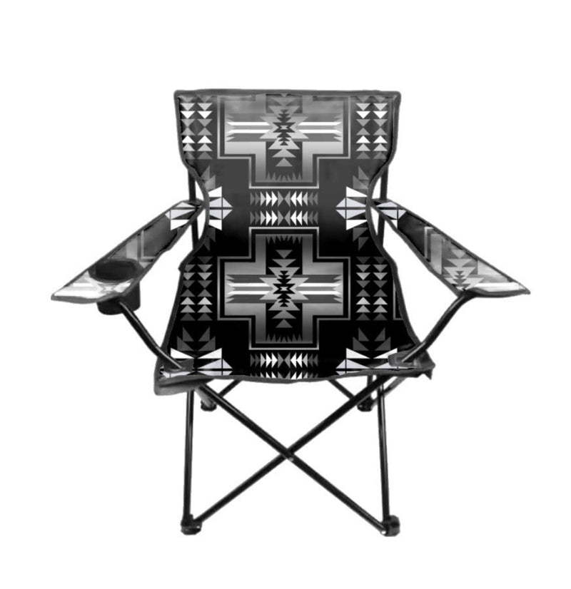 Folding chair with a black and white pattern on a white background