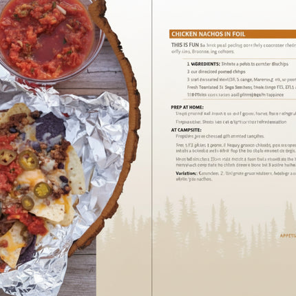 Chicken nachos in foil with salsa on a wooden table