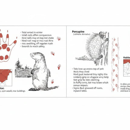 Woodchuck and porcupine tracks, habitat, and physical characteristics