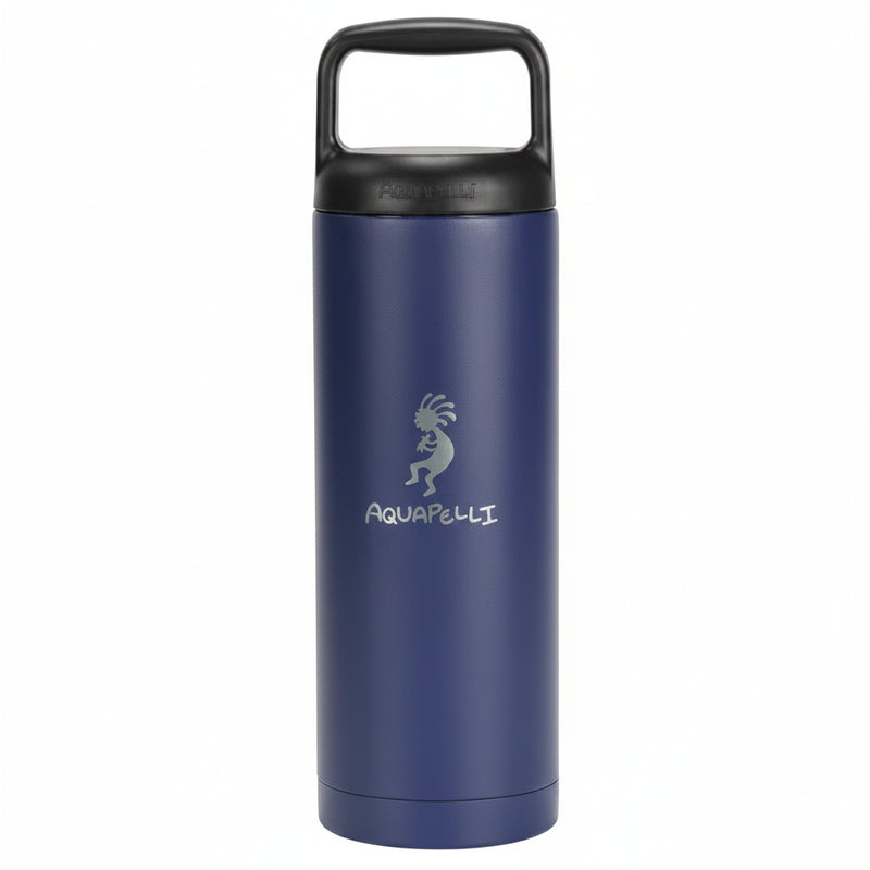 Aquapelli water bottle in blue with a black handle