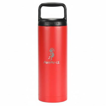 Red Aquapull water bottle with a black handle and lid