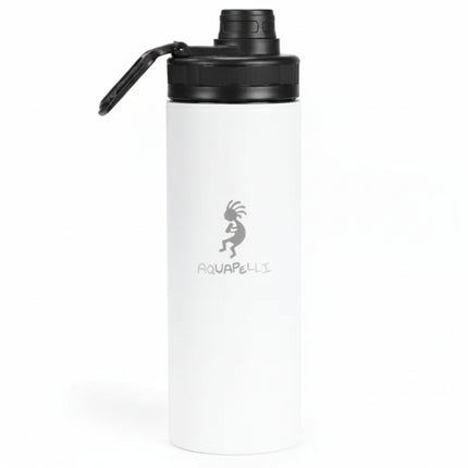 White Aquapelli water bottle with black lid and handle
