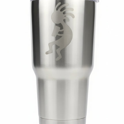 Stainless steel tumbler with a Kokopelli design