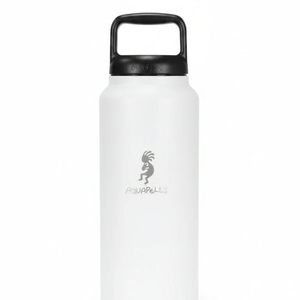 White water bottle with black handle and Aquapellz logo