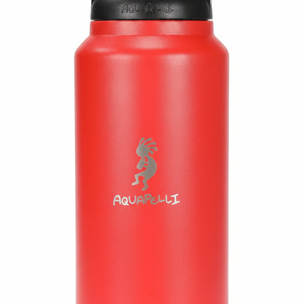 Red Aquapelli water bottle with black handle and logo