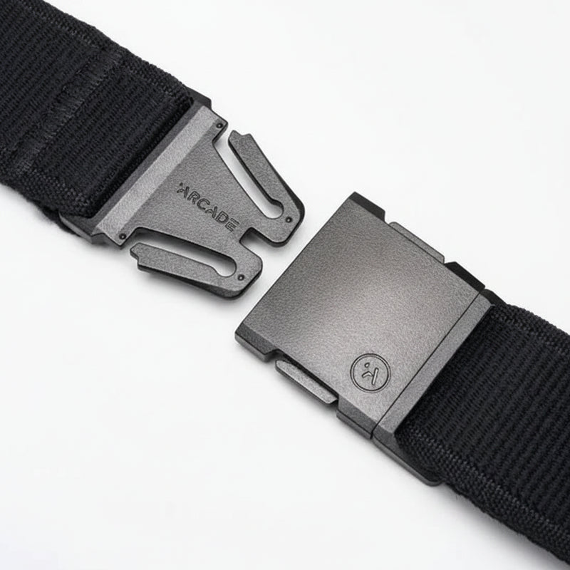 Arcade black belt with a metal buckle