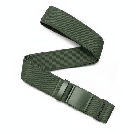 Green belt with a green buckle and the word ARCADE on the end