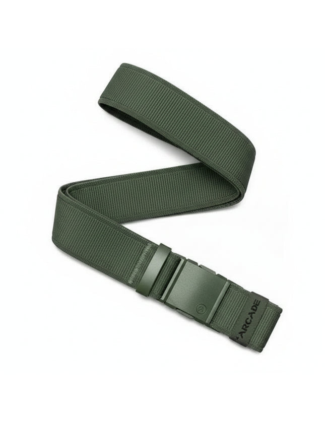 Green belt with a green buckle and the word ARCADE on the end