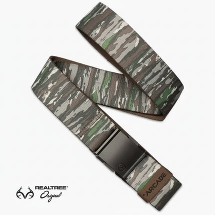 Realtree Original camo belt with a black buckle and Arcade branding