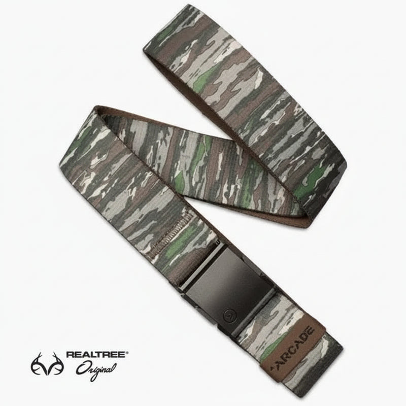 Realtree Original camo belt with a black buckle and Arcade branding