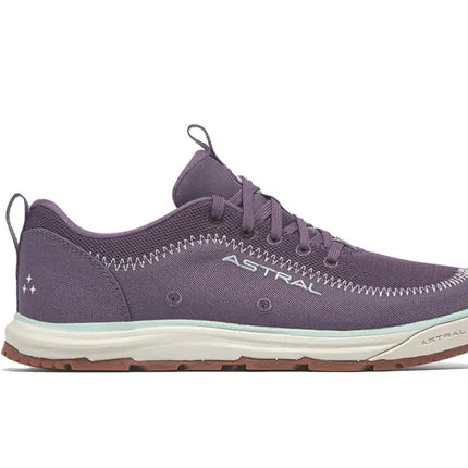 Astral purple shoe with white stitching and light blue trim