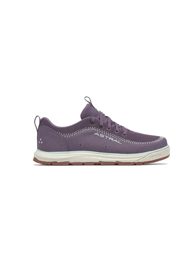 Astral purple shoe with white stitching and light blue trim