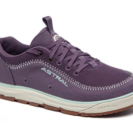 Astral purple shoe with light blue trim and brown sole