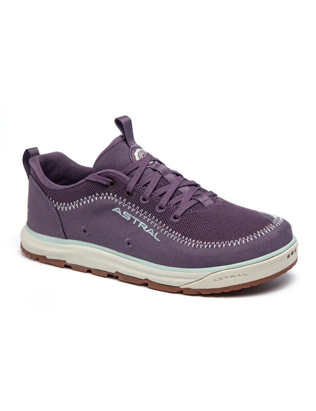 Astral purple shoe with light blue trim and brown sole