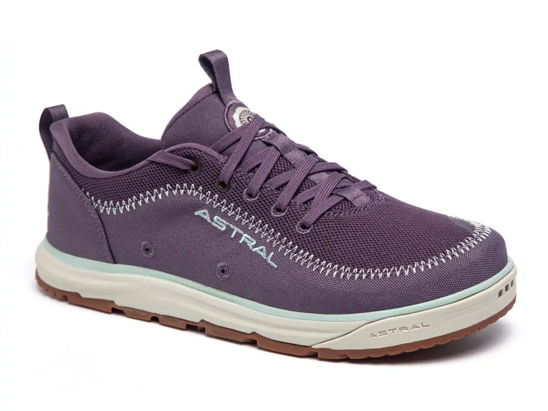 Astral purple shoe with light blue trim and brown sole