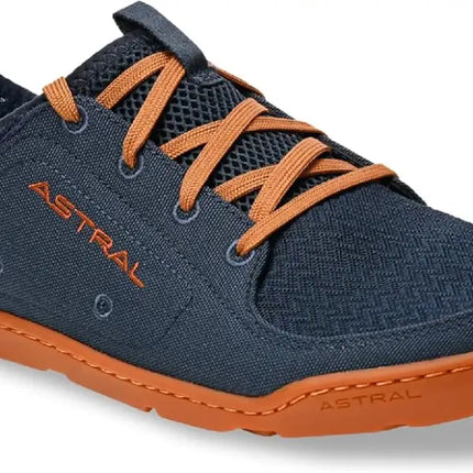 Astral Loyak AC shoe in navy blue with orange laces and sole