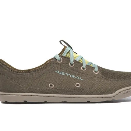 Astral Loyak AC shoe in olive green with light blue laces and yellow mesh