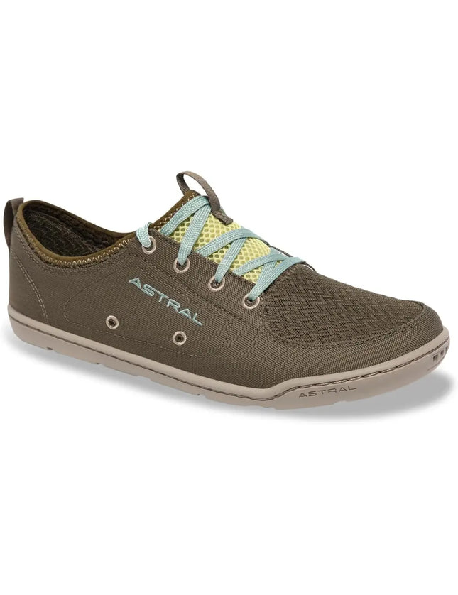 Astral Loyak AC shoes in dark brown with light blue laces and yellow mesh