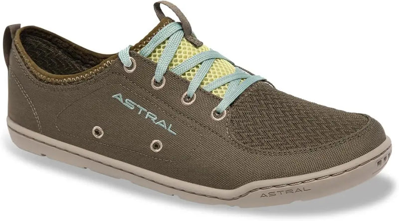 Astral Loyak AC shoes in dark brown with light blue laces and yellow mesh