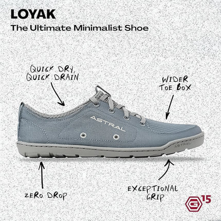 Loyak minimalist shoe with quick dry, quick drain, wider toe box, zero drop, and exceptional grip features