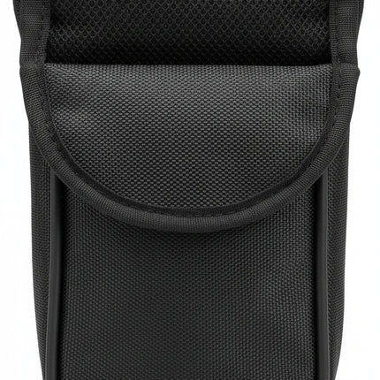 Black rectangular pouch with a flap closure
