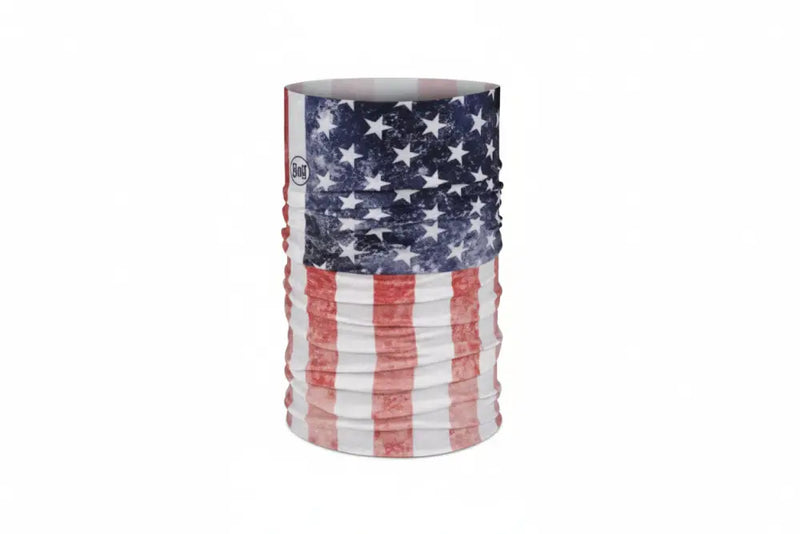 Buff Original Ecostretch neckwear with a distressed American flag design