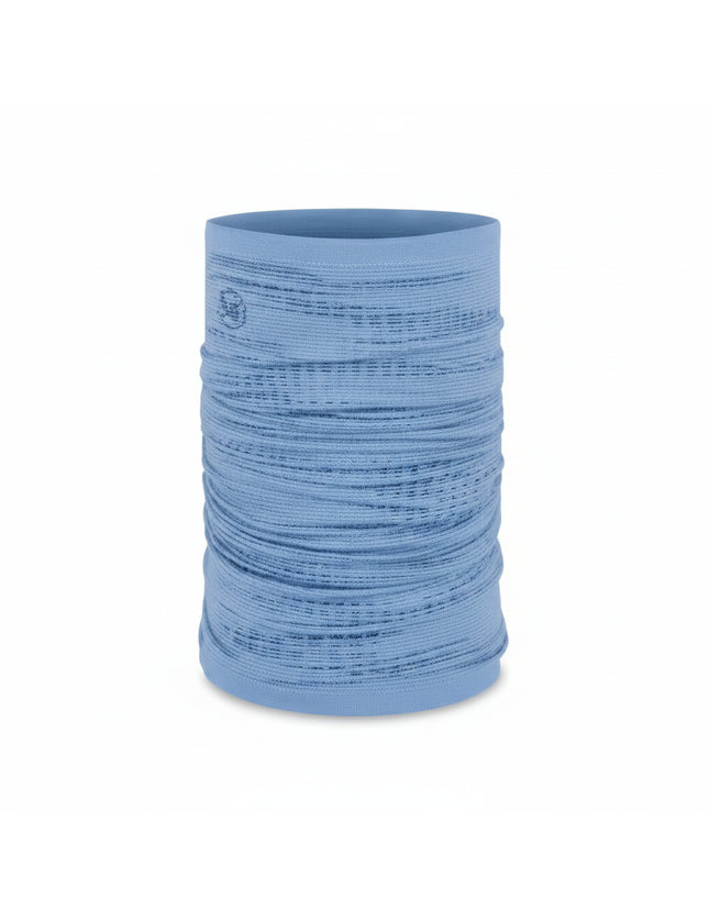 Light blue neck gaiter with a textured, ribbed pattern