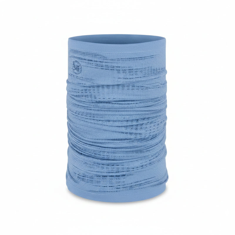 Light blue neck gaiter with a textured, ribbed pattern