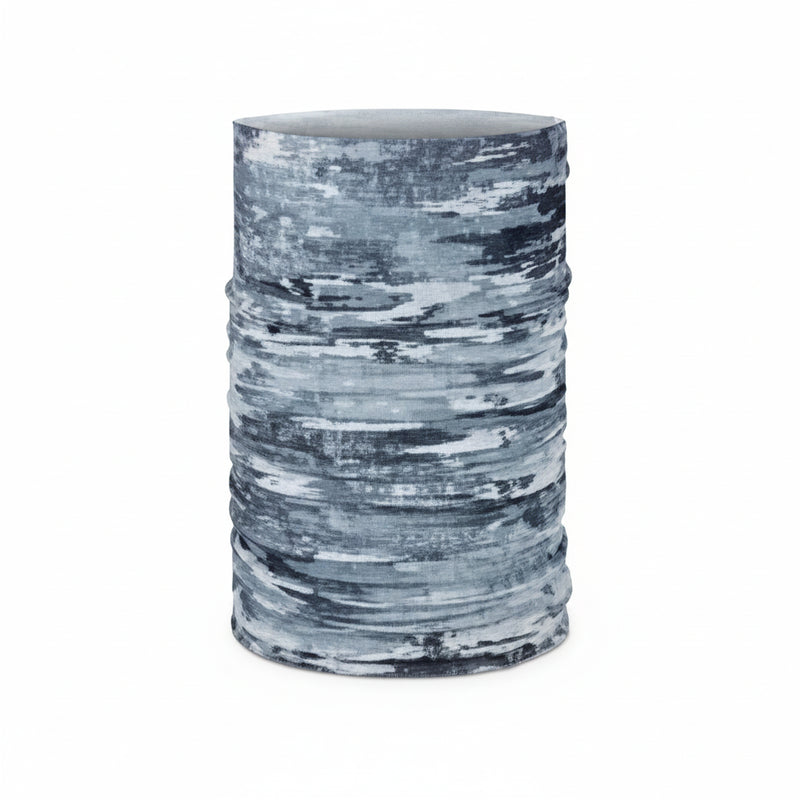 Grey and white patterned neck warmer