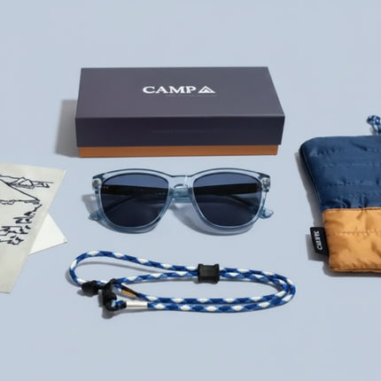 Campa sunglasses, case, strap, cleaning cloth, and box