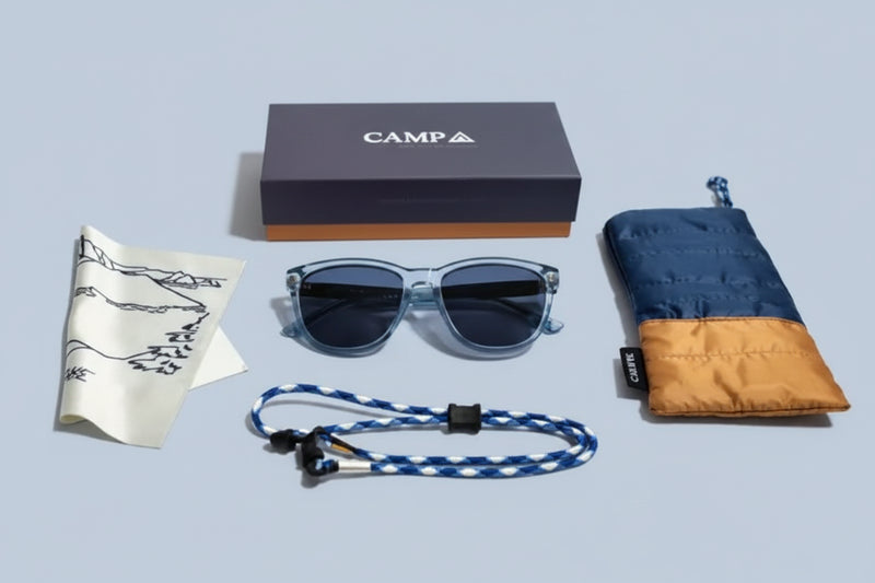 Campa sunglasses, case, strap, cleaning cloth, and box