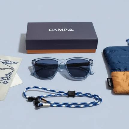 Campa sunglasses, case, strap, and cleaning cloth