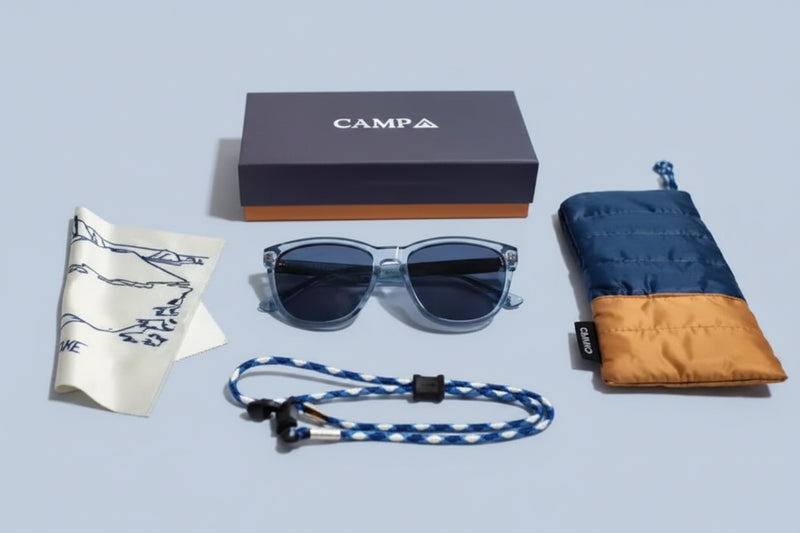 Campa sunglasses, case, strap, and cleaning cloth