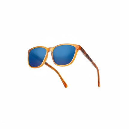 Brown tortoiseshell sunglasses with blue lenses