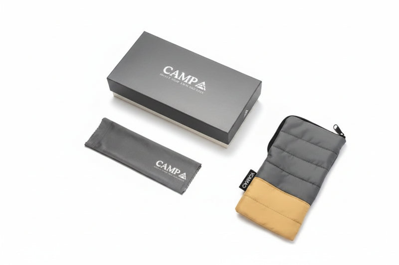 Campa branded box, pouch, and padded case