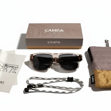 Campa sunglasses, case, box, strap, and cleaning cloth