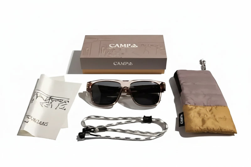 Campa sunglasses, case, box, strap, and cleaning cloth