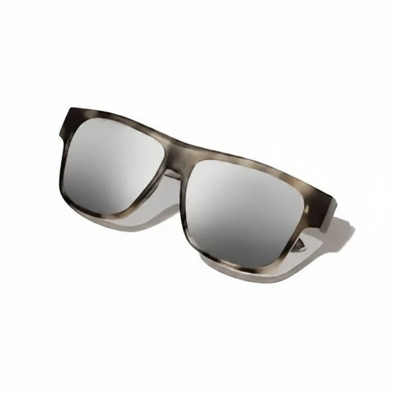 Brown tortoiseshell sunglasses with silver mirrored lenses